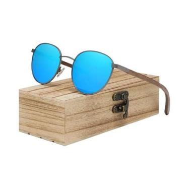 Imagem de Óculos De Sol Polarizados De Madeira UV400 Com Lente Espelhada Redonda