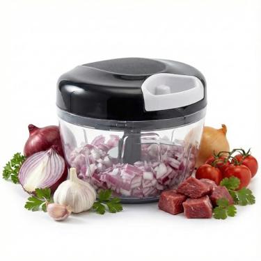 Imagem de Mini Processador de Alimentos Turbo Preto Manual 500ML - Liquidificador Portátil - Triturador Alho, Temperos, Carne e Legumes - 3 Lâminas Aço Inoxidável