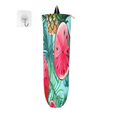 Imagem de Dispensador de sacola de compras de melancia em aquarela, organizador de sacolas plásticas de cozinha, dispensador de sacolas de supermercado para sacolas plásticas