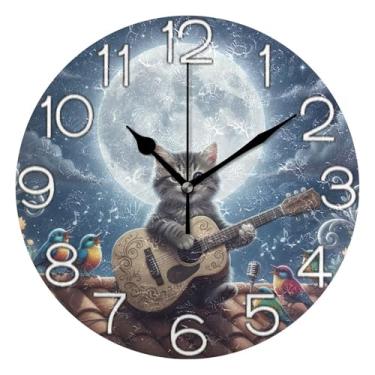 Imagem de GAIGEO Relógio de parede analógico decorativo operado por bateria silencioso relógio de cozinha de escritório, arte de decoração moderna de meados do século, número de relógio branco com Kedu, 25 cm