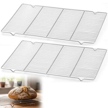 Imagem de Lounsweer Pacote com 2 racks de resfriamento, 61 cm x 40 cm L x 30,6 cm L x 2,5 cm (24 litros) x 1 hora de aço inoxidável para assadeira, grade de resfriamento grande para biscoitos, prateleiras