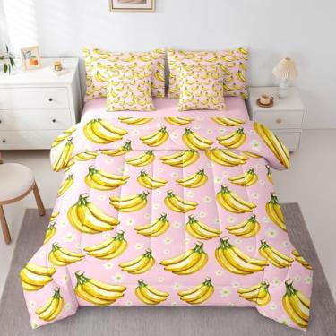 Imagem de Erosebridal Conjunto de edredom com 7 peças, floral, flores silvestres, tamanho kawaii, para crianças, meninos, meninas, adolescentes, aquarela, frutas, em um saco, com enchimento de edredom de banana