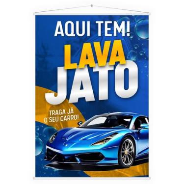 Imagem de Banner Lona Aqui Tem Lava Jato Ducha Estética Automotiva Posto Oficina