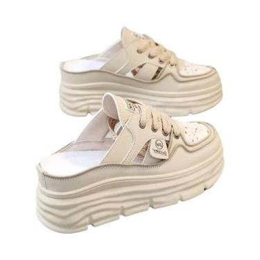 Imagem de Chinelos Femininos De Sola Grossa Baotou Primavera Verão Brancos Muffi