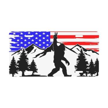 Imagem de Placa decorativa patriótica com silhueta de montanha com bandeira americana. Placa de metal para carro. Etiqueta de vaidade. Placa de carro de alumínio Noverlty impermeável Colorfast 30 x 15 cm