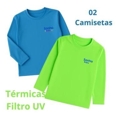 Imagem de Kit 02 Camisetas Térmicas Bebê Unissex - Sonho & Baby, Azul com verde,