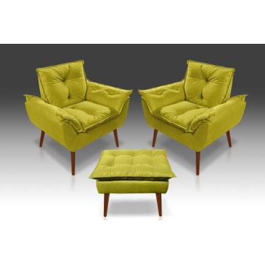Imagem de KIT 02 Poltrona Opala + Puff Opala Suede Amarelo - CASA DA POLTRONA 