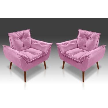 Imagem de Kit 02 Poltrona Opala Com Fibra Siliconada Suede  rosê-Modena Decor  -