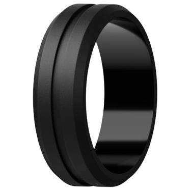 Imagem de Egnaro Anéis de casamento masculinos de silicone - 8,2 mm x 2,6 mm, alianças de noivado de borracha gravadas no meio, pacote múltiplo de 1/4/6 para treino, 9.5-10, Silicone, Sem pedra preciosa
