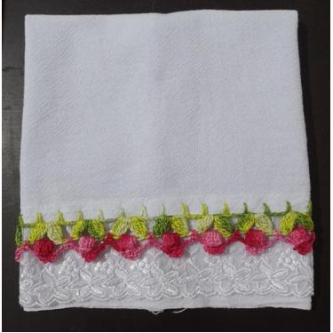 Imagem de Pano De Prato Branco com Bordado Inglês com Crochê tulipa - Danivi Enx