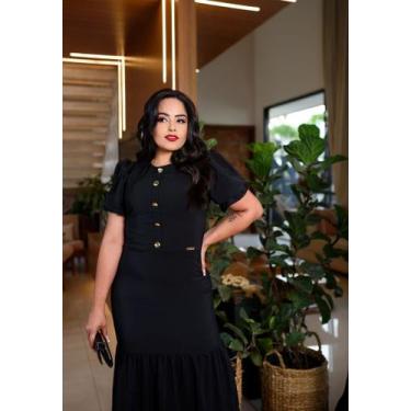 Imagem de Vestido longo botão dourado - Jade - BELLA DONNA , Preto, m