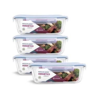 Imagem de Kit 4 Potes Vidro Retangular Hermético C Tampa 2260ml Forno - NABOX, A