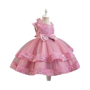 Imagem de Vestido De Princesa Com Gola Irregular E Laço De Lantejoulas Para Meni