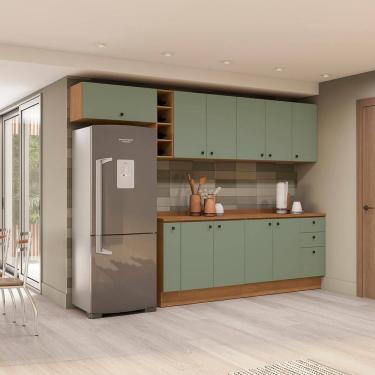 Imagem de Armário de Cozinha Completa 300cm Canela/Verde Frevo Pixel Kappesberg