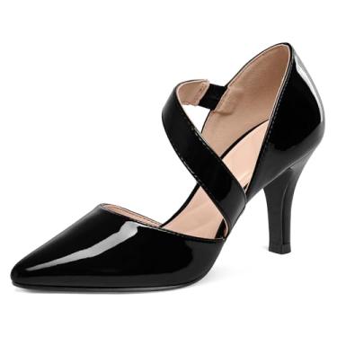 Imagem de mysoft Sapato feminino com bico fino e salto agulha baixo – Disponível em tamanhos amplos, Preto envernizado, 6 Wide