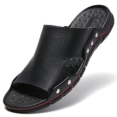 Imagem de JINDELI Sandálias de couro masculinas de verão com bico aberto para praia, Preto, 13