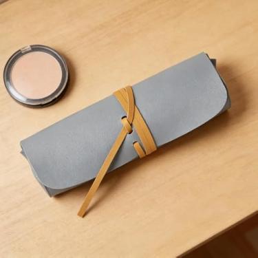 Imagem de Organizador de maquiagem minimalista – Bolsa de cosméticos estilo coreano para lápis de sobrancelha, pincéis de sombra e pequenos utensílios de beleza (azul)