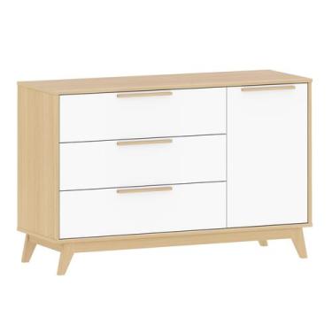 Imagem de Cômoda Infantil Petit 3 gavetas e 1 porta  Branco com Carvalho Malva -