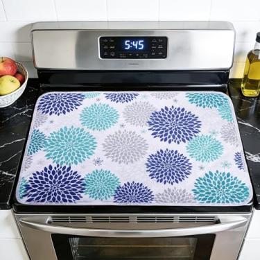 Imagem de TOHONGADON Tampa superior de fogão de vidro, capa superior de fogão de 71 cm x 50 cm para fogão elétrico, protetor de fogão de vidro para tapetes de bancada de cerâmica resistente ao calor, azul