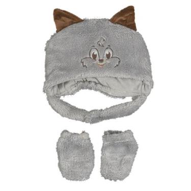 Imagem de Kit Gorro e Luvas para bebê Tamanho RN Baby Joy, Esquilo cinza