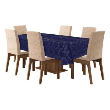 Imagem de Toalha De Mesa De 6 Lugares Tecido Jacquard Retangular. - Campari, Azu