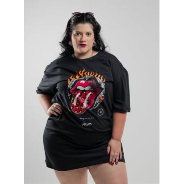 Imagem de Vestido camisetao oversized feminino vintage rolling stones preto - ja