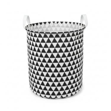 Imagem de Cesto Organizador Dobrável em Tecido, Design Moderno Cinza com Grade Branca, 22L, com Alças Práticas, para Armazenamento Multiuso (triângulos)