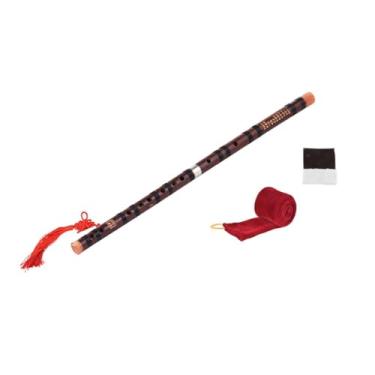 Imagem de Flauta de bambu tradicional chinesa em tonalidade E feita amargo com brilho design removível junta cupronickel preciso som puro claro musical para iniciantes nó chinês