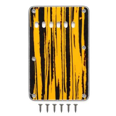 Imagem de Placa traseira de 3 camadas com 6 furos Stratocaster Capa traseira estilo vintage para peças de guitarra elétrica Stratocaster padrão Fender EUA/México (amarelo e preto)