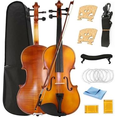 Imagem de Eavnbaek Conjunto completo de violino 4/4, violino de madeira maciça para adultos estudantes iniciantes profissionais, com estojo rígido, arco de violino, descanso de ombro, 2 resinas e corda extra