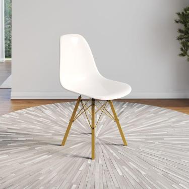 Imagem de Cadeira Eames Design Moderno Tubo De Ferro Dourado Assento Branco