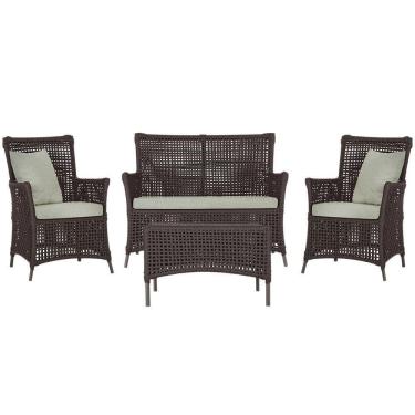 Imagem de Jogo Sofá 2 Poltronas e Mesa Igapó Marrom E3 Trama Original Marrom