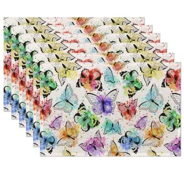 Imagem de Jogo americano de borboleta, aquarela, 30 x 45 cm, impermeável, antiderrapante, lavável, tapetes para cozinha, jantar, festa, mesa, decoração, conjunto com 6