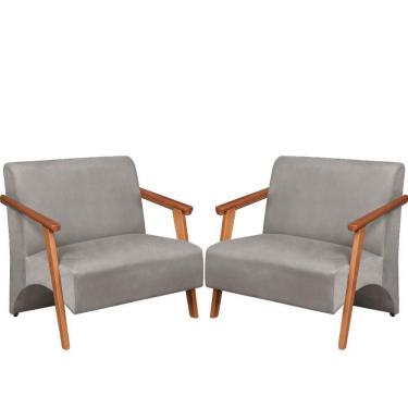 Imagem de Poltrona Namoradeira Venus Braço Madeira Maciça Suede Unidecor Cinza