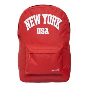 Imagem de Mochila Casual Yins New York Usa Em Poliéster + Poluretano Vermelho