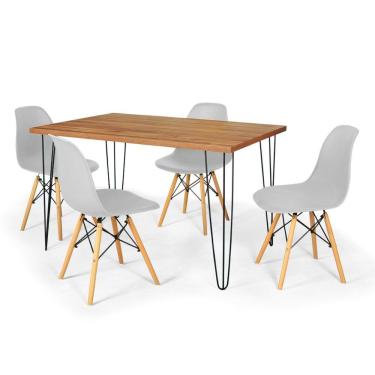 Imagem de Conjunto Mesa De Jantar Hairpin 130x80 Natural Com 4 Cadeiras Eames Eiffel - Cinza