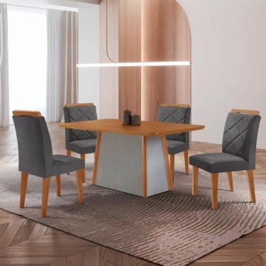 Imagem de Mesa De Jantar Diane E 4 Cadeiras Melissa Moderna Mobilia Veludo Grafite/naturalle Laminado