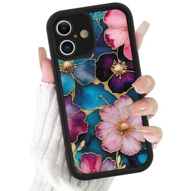 Imagem de FBHGLOA Capa de telefone para iPhone 16 de 6,1 polegadas com vitrais artísticos, linda vibrante flor de pêssego, estampa floral, capa protetora para câmera completa, de borracha de gel macio, para