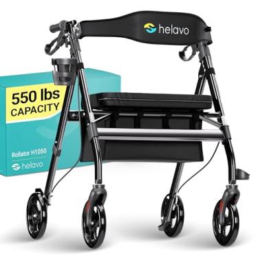 Imagem de Helavo Andador Bariátrico Extra Largo para Idosos com Assento Grande Ajustável em Altura, Capacidade até 226 kg, Rodas de 8" para Todos os Terrenos, Largura Total 71 cm – Rollator Reforçado Heavy Duty