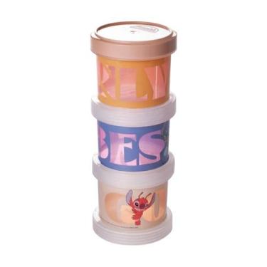 Imagem de 3 Potes Empilháveis Stitch Bebê Tampa Rosca Infantil Leite - Plasutil