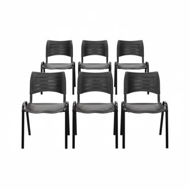 Imagem de Kit 6 Cadeiras Iso Fixa Empilhável Reforçada para Recepção, Escritório, Igreja Cor Preta - Combo Stock