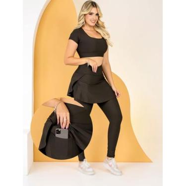 Imagem de Conjunto feminino academia fitness com bolso saia tapa feminino - tama