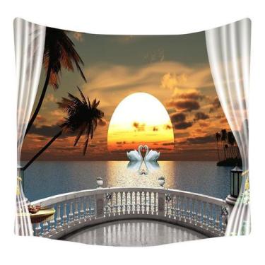 Imagem de Tapeçaria, paisagem à beira-mar, microtecido 150x150cm para decoração 