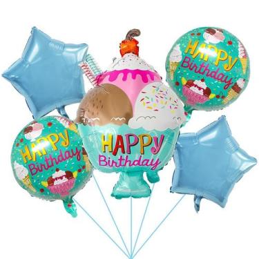 Imagem de Conjunto de balões Ice Cream and Star Foil Happy Birthday x5 - yiweisa