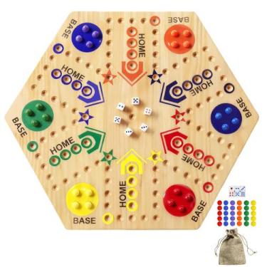 Imagem de Juego de mesa googgoing con canicas, doble cara, madera 38x33 cm