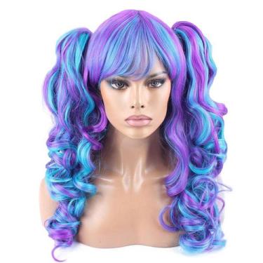 Imagem de Peruca de cosplay Lolita Split Double Ponytails Curly Violeta-Azul - t