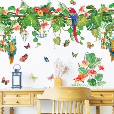 Imagem de Adesivos de parede Tropical Parrot and Greenery PVC 39x90cm - yiweisai