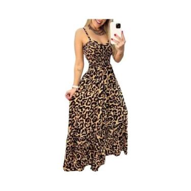 Imagem de Vestido Longo Com Estampa De Leopardo, Decote Em V E Cintura Alta, Mod