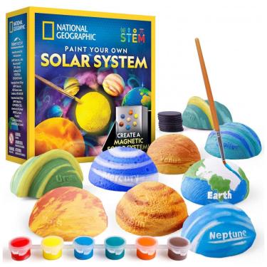 Imagem de Kit de Pintura Magnética do Sistema Solar 3D National Geographic Multicolorido com Planetas e Sol, Tintas, Pincéis e Ímãs Educativos