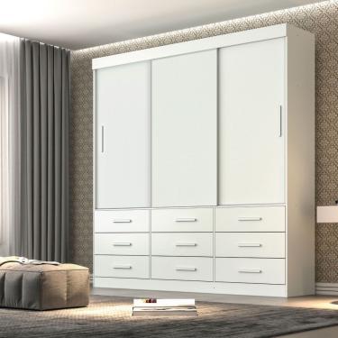 Imagem de Guarda Roupa Casal New Star 3 Portas Correr 9 Gavetas MDF-MDP Branco Sallêto Móveis